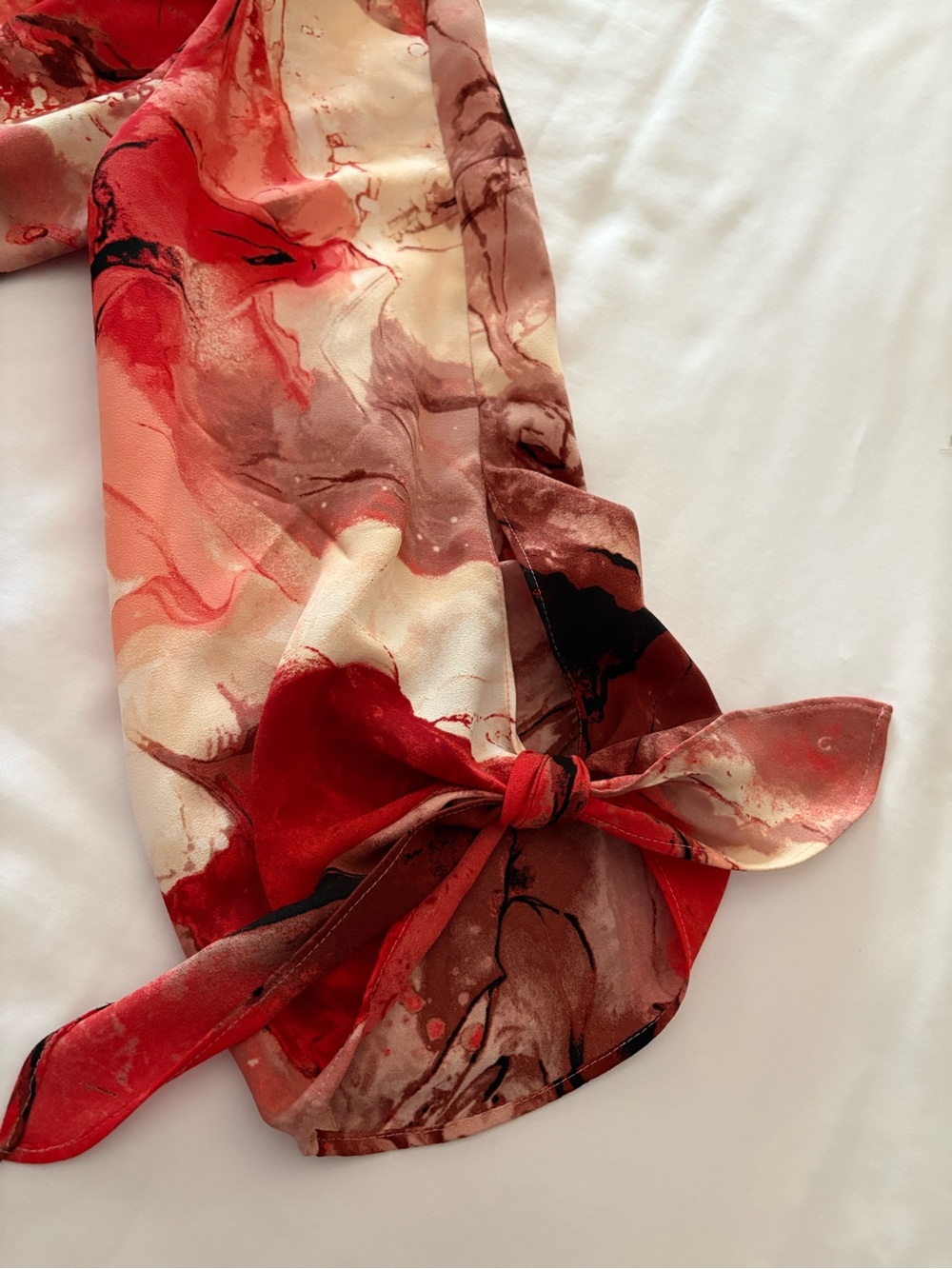 Alfani Red Marble-Print V-Neck Tie-Sleeve Blouse - Picture 4 of 6
